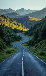 an asphalt road that leads into the mountains