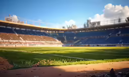 a baseball stadium is shown with blue chairs