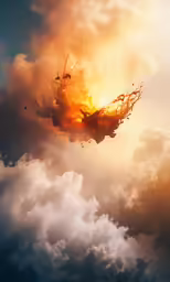 an alien like creature in the air above a large cloud