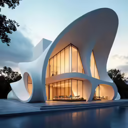 a building that looks like a white snake with a lot of windows