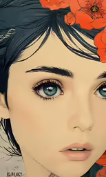 a digital painting of a girl with flowers in her hair