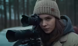 a person with a camera and in a hat is behind another