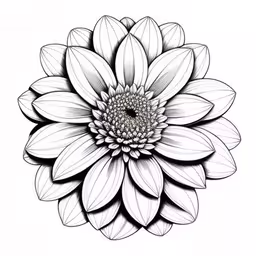 a black and white photo of a flower,the drawing of a flower with a large center is shown