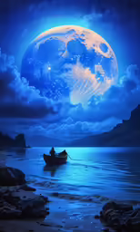 a boat on the lake with an unusual sky