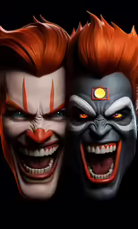 two clowns are looking in opposite directions