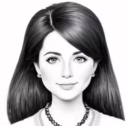 black and white drawing of a woman wearing pearls