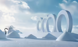 a 3d photo of some type of sculptures in the snow