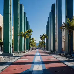 a large row of trees on the sidewalk