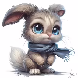 a cute little bunny rabbit sitting down and wearing a scarf