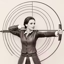 a young woman with a big rifle on a target