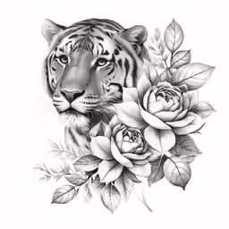 a tiger with roses around its neck