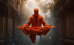 a monk on a string in the air