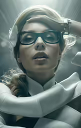 the lady has big glasses on her face