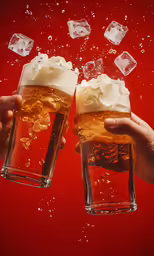 two people holding large glasses filled with foamy beer