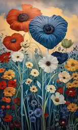 the painting shows the colorful, abstract colors of flowers