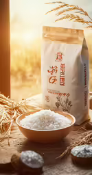 rice is on the table and next to the bag