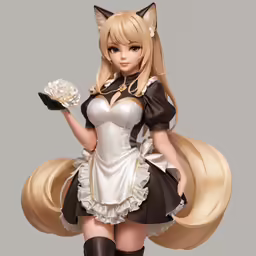 a woman in a sexy outfit holding a cat doll