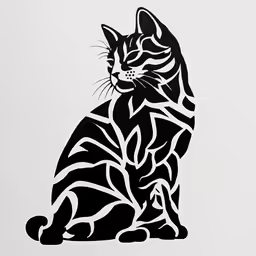 an artisticly designed black and white drawing of a cat