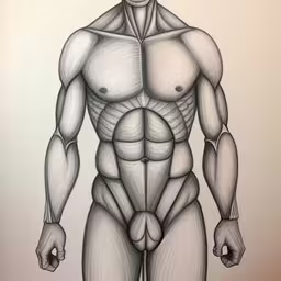 an athletic drawing of a muscular man,an image of a muscular man looking back with a surprised expression