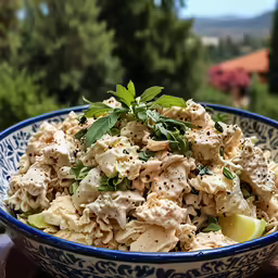 a bowl with a salad and green leaves