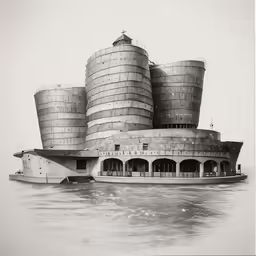 a very large building in the middle of a body of water