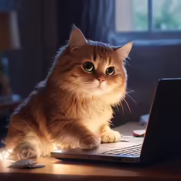 an orange and white cat laying down on a laptop