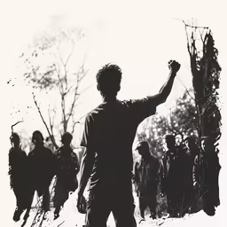 a man standing in the snow raising his hand