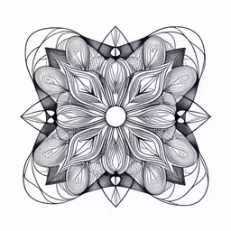 an intricate black and white pattern design,the image has an elaborate circular flower design in black and white