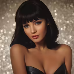 a beautiful woman in a strapless dress and big breast