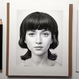 a pencil drawing of a woman with bangs