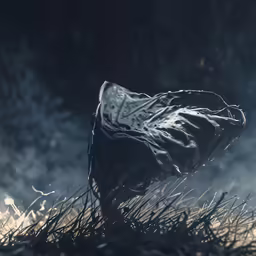 a dead umbrella lying in the grass on the ground