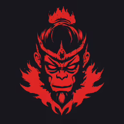 a red and black art image of a demon on a black background