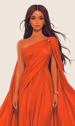 an illustration of a woman wearing an orange dress