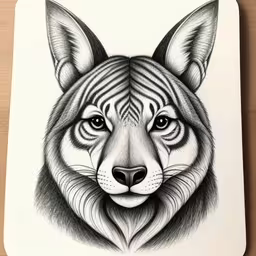 an animal drawn on top of a paper with some lines