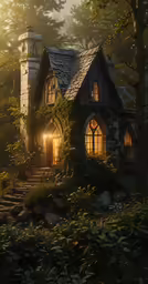an image of a house in the woods