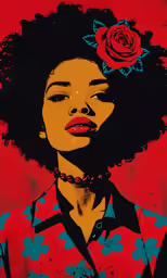 an afro american woman wearing a pink rose in her hair