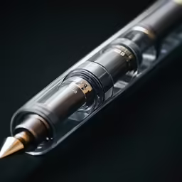 an old metal pen with some writing on it
