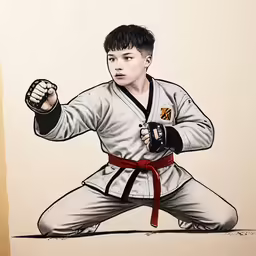 a painting of a person in a karate pose