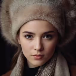 a girl with a scarf and a fur hat