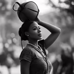 a woman in grey top standing on street
