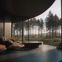 a modern house sitting on a mountain surrounded by a forest