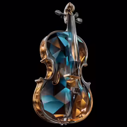 an old violin with bright blue and yellow jewels