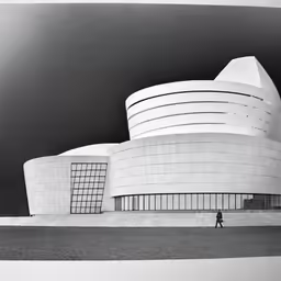 a man walking by an architecture model