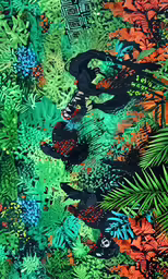 some animals standing together and in the woods