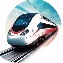 a modern passenger train going fast on the tracks