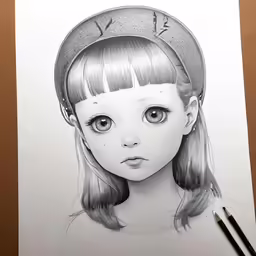 a sketch of a young girl wearing a headband