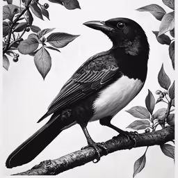 black bird with long beak sitting on a branch