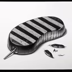 a drawing of a shoe that is laying on the ground