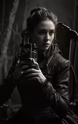 a young woman with a camera looking down