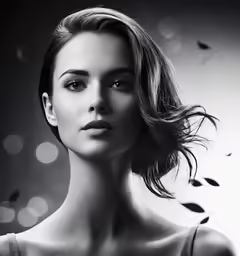 a young woman in a black and white photo